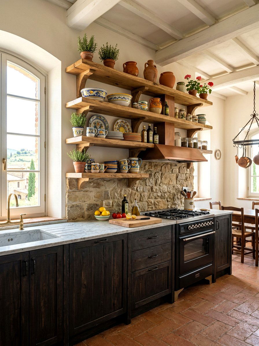 Tuscan Kitchen Open Shelves - 30 Tuscan kitchen ideas