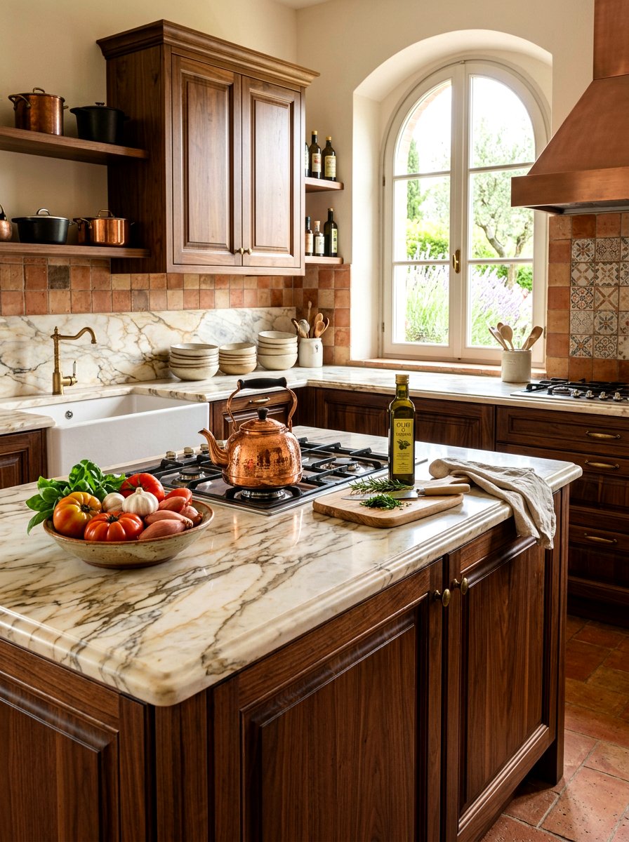 Tuscan Stone Countertop - 30 tomato girl summer kitchen ideas