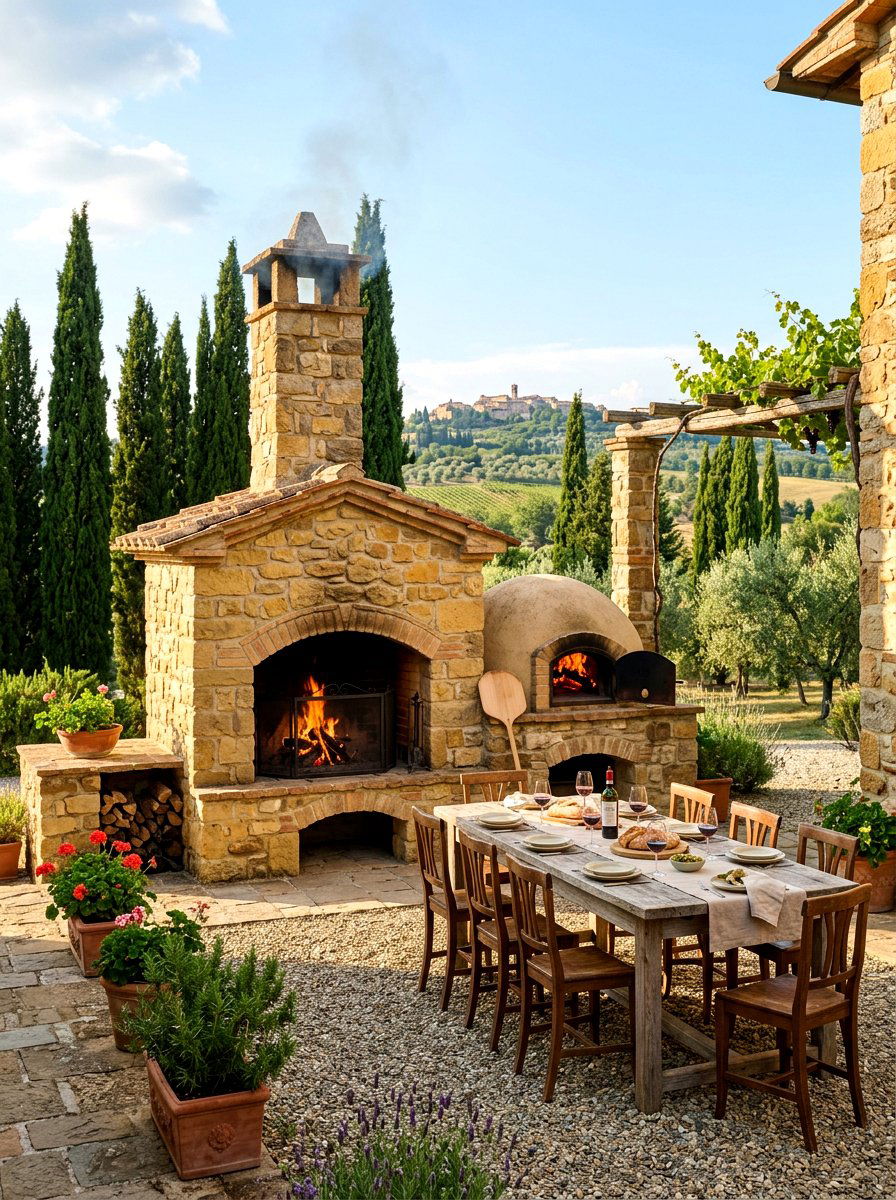 Tuscan Stone Patio Fireplace - 30 patio fireplace ideas
