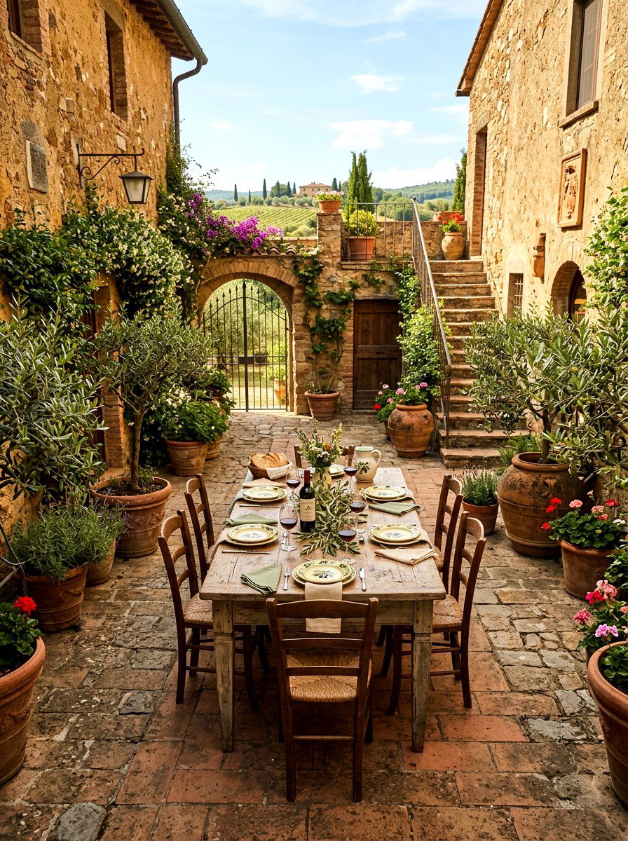 Tuscan Style Courtyard - 30 potted olive backyard ideas
