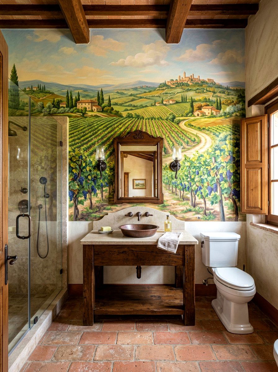 Tuscan vineyard bathroom mural - 30 mural bathroom ideas