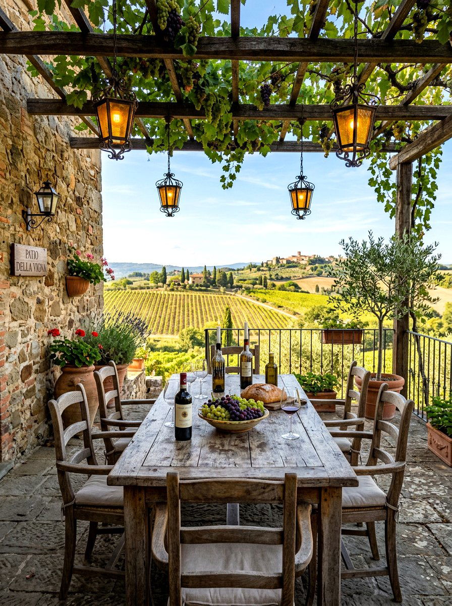 Tuscan vineyard patio design - 30 candlelit patio dinner ideas