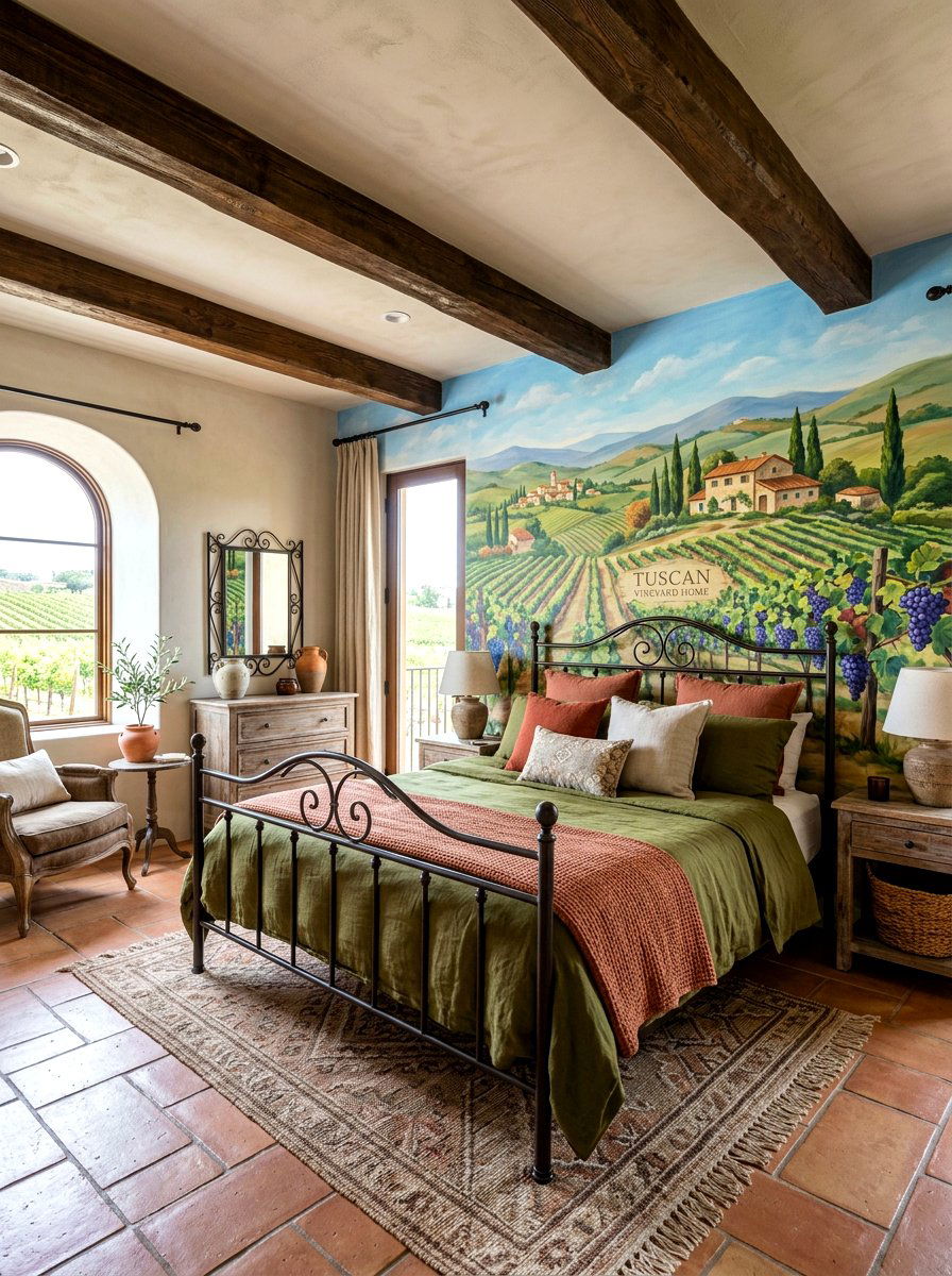 Tuscan vineyard wall mural - 30 landscape mural bedroom ideas