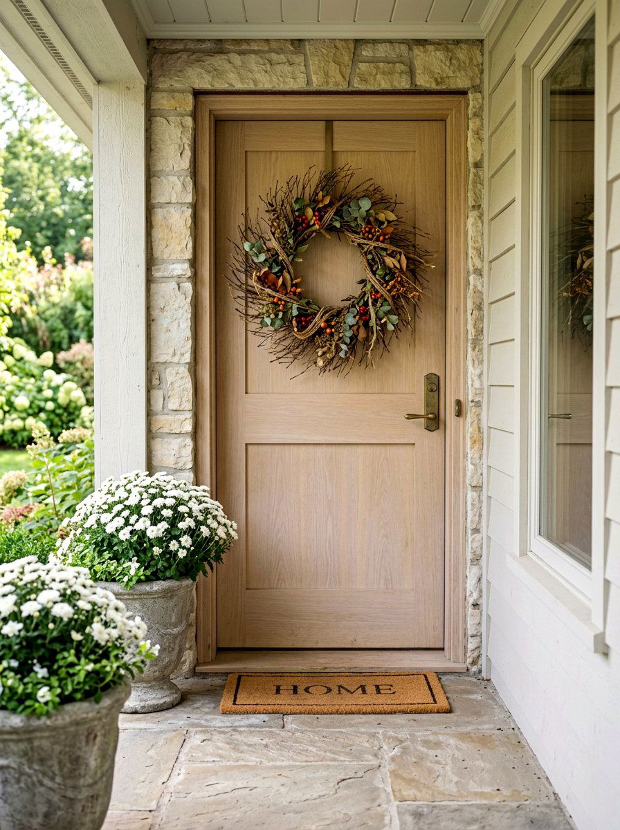 Twig Wreath Autumn Porch - 30 natural autumn porch ideas
