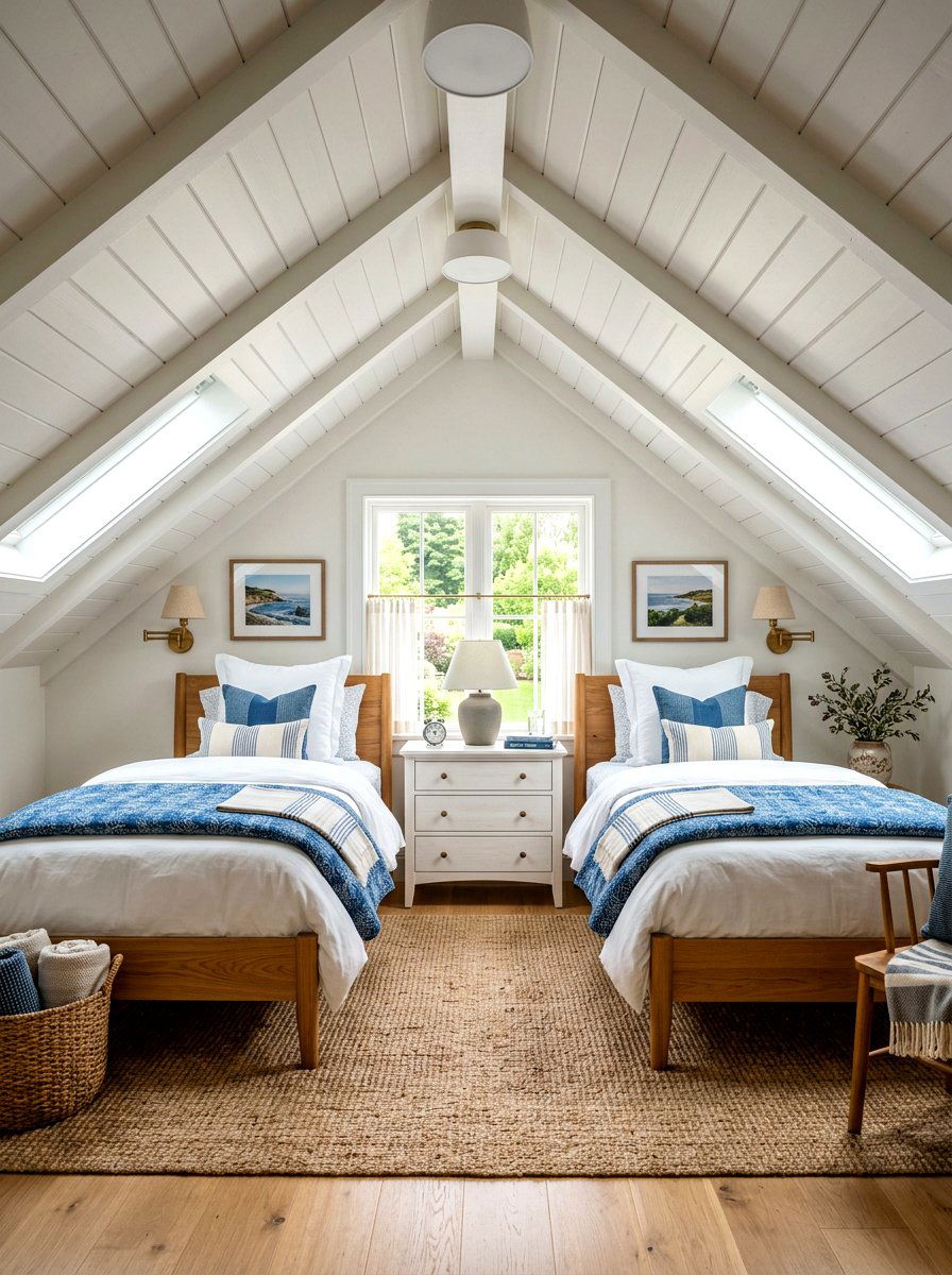 Twin Bed Arrangement - 30 sloped ceiling bedroom ideas