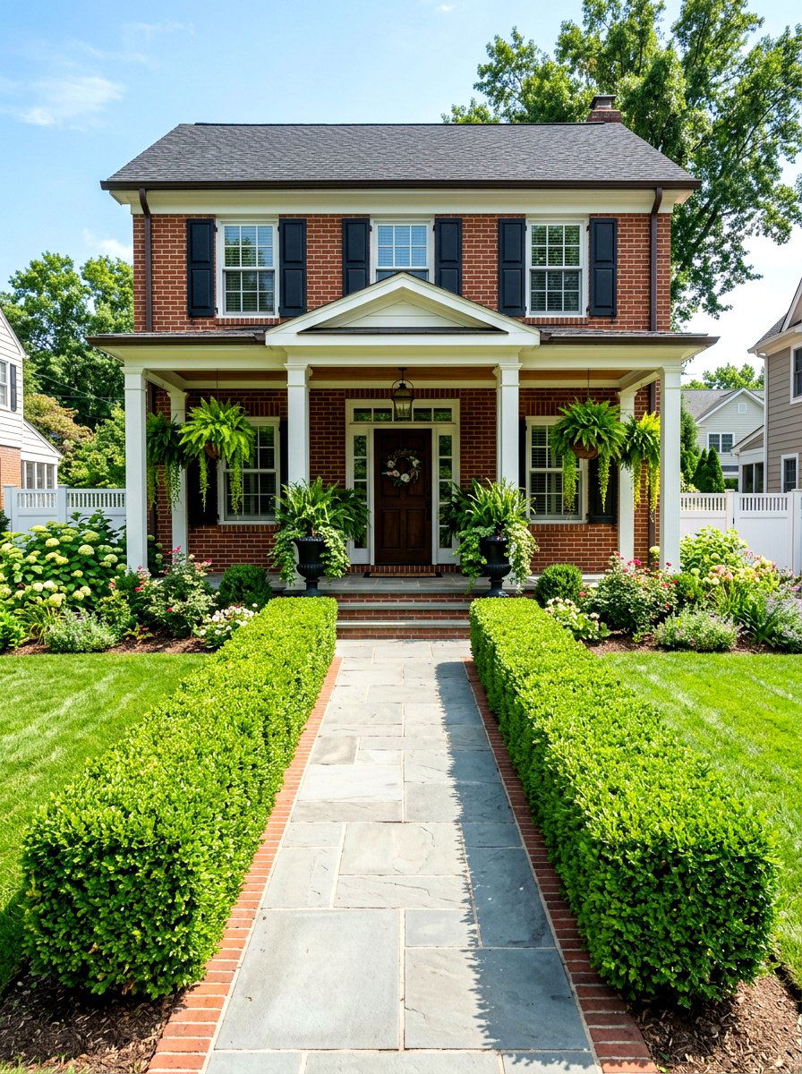 Twin Boxwood Hedges - 30 front porch symmetry ideas