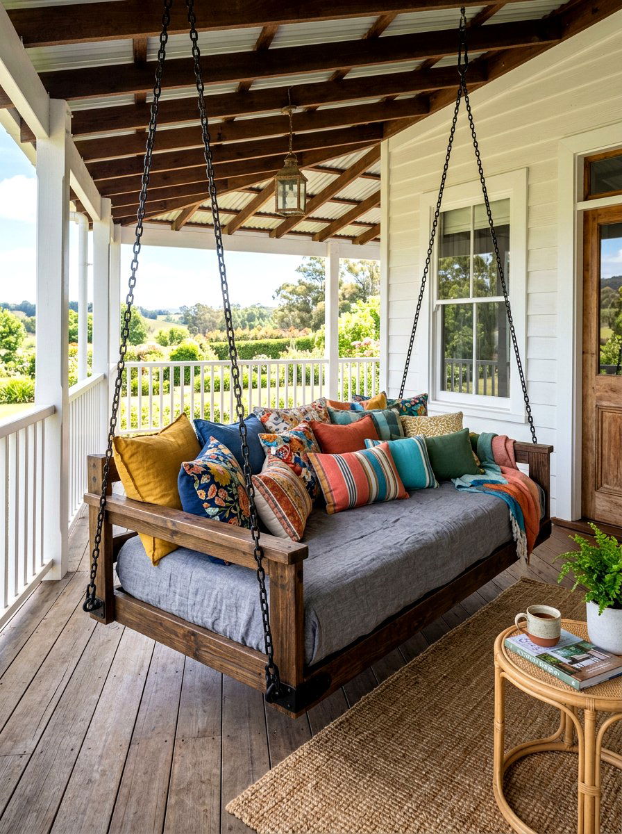 Twin Size Daybed Swing - 30 farmhouse porch swing ideas