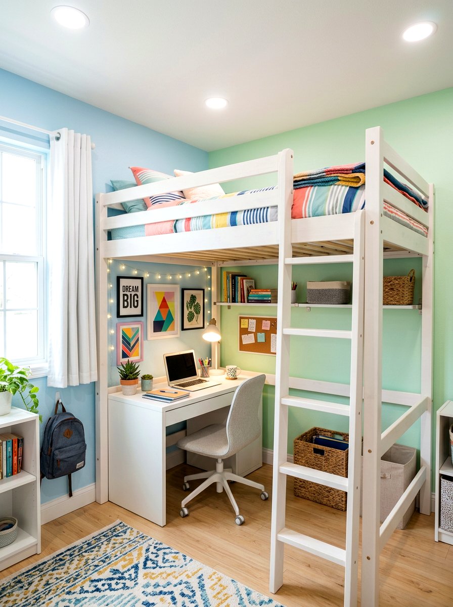 Twin loft bed with desk for small space - 30 loft bed office combo ideas