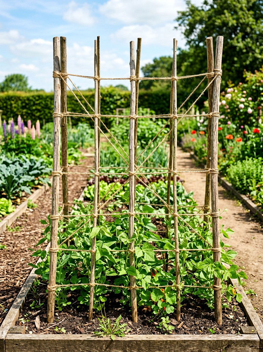 Twine And Stake Trellis - 30 herb garden trellis ideas