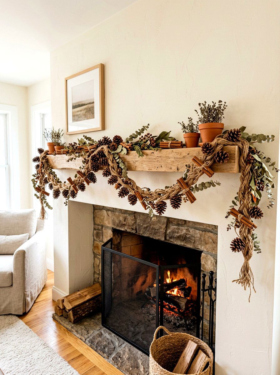 Twine Mantel - 30 holiday mantel garland ideas