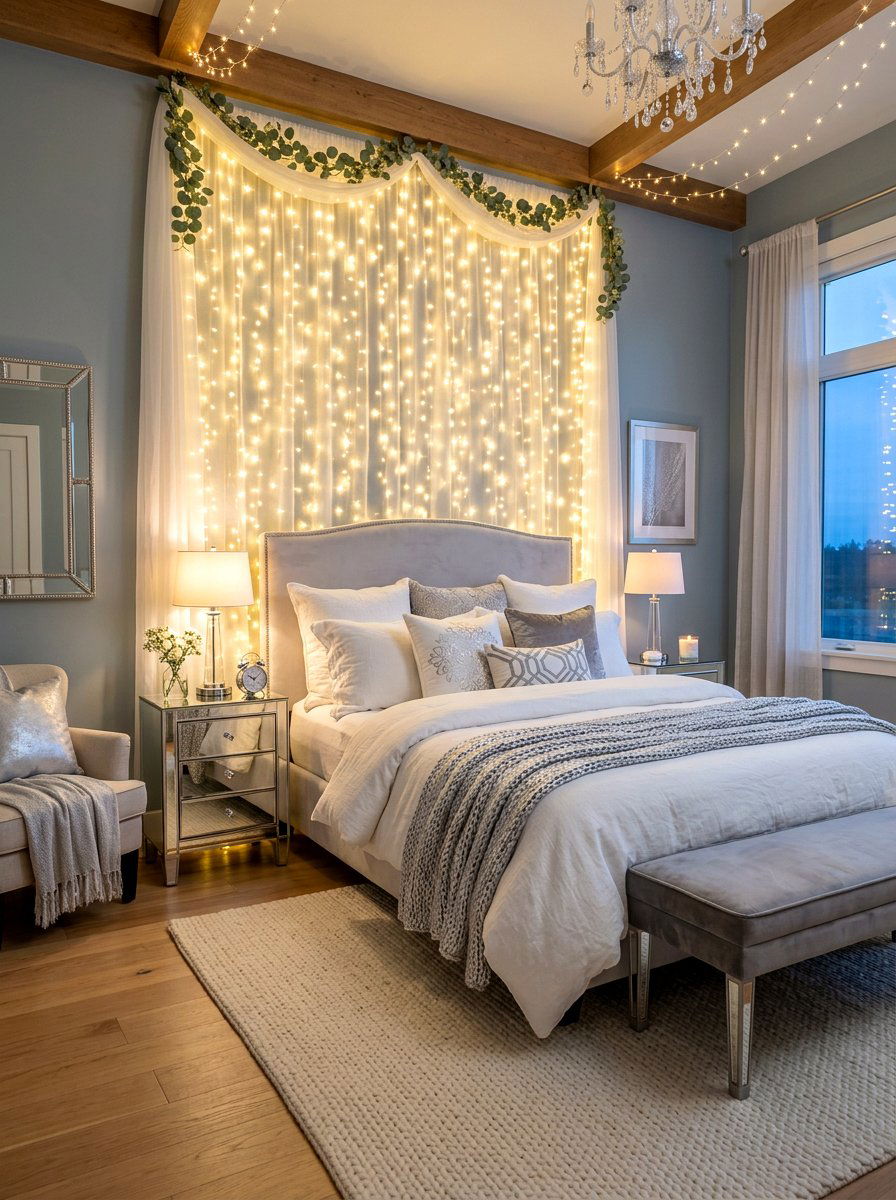 Twinkle Light Bedroom - 30 cozy winter bedroom ideas