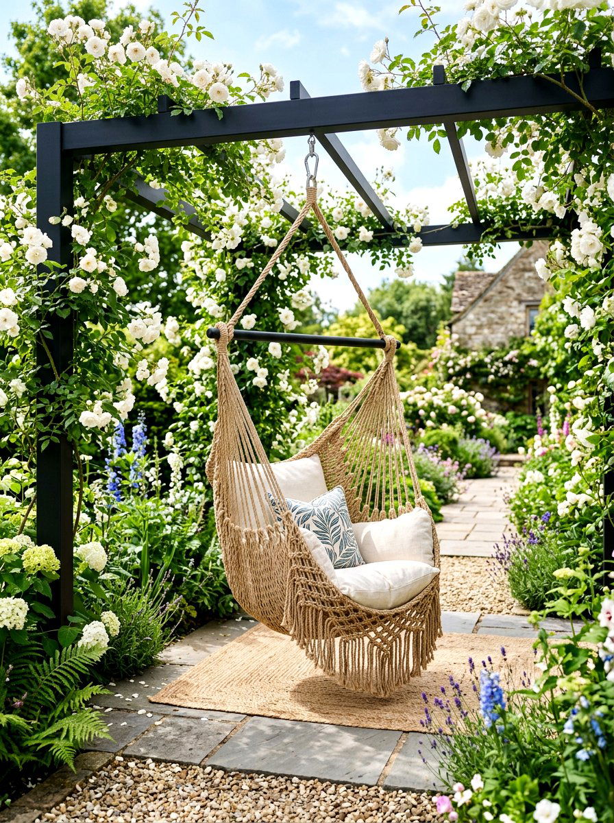 Twisted Rope Hanging Chair - 30 sculptural outdoor furniture ideas