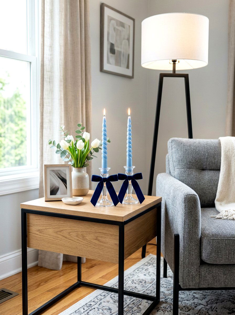Twisted Taper Valentine Candle With Blue Bow - 30 bow and candle Valentine ideas