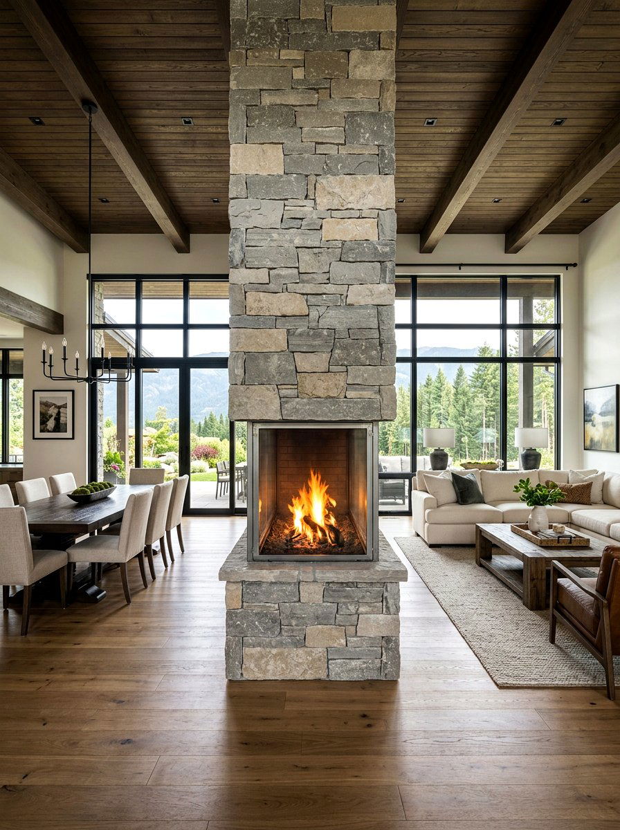 Two Sided Fireplace - 30 room divider ideas
