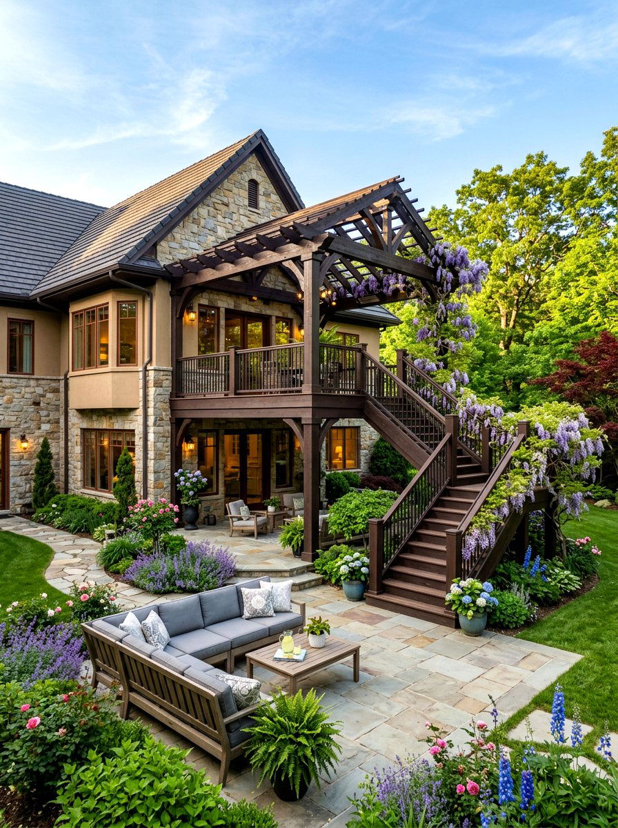 Two Story Attached Pergola - 30 attached pergola ideas
