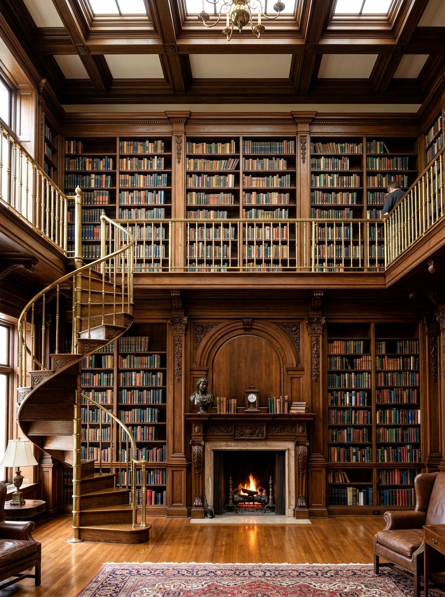 Two Story Library Wall Paneling - 30 paneled library ideas
