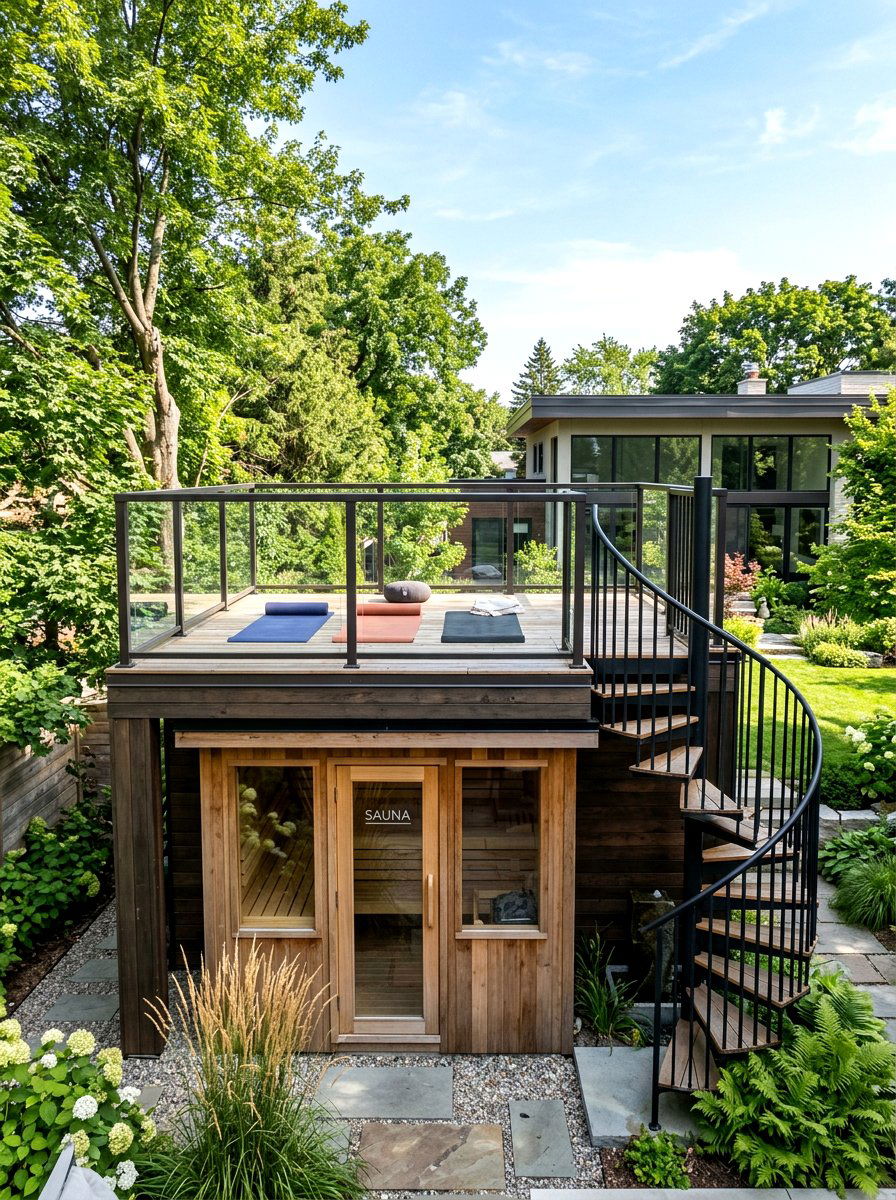 Two Story Sauna Rooftop Deck - 30 sauna patio retreat ideas