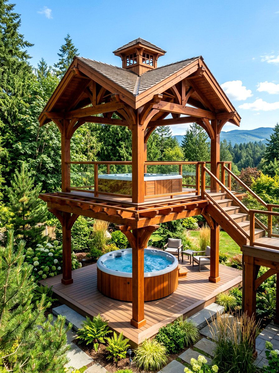 Two Tier Hot Tub Pergola - 30 pergola over hot tub ideas
