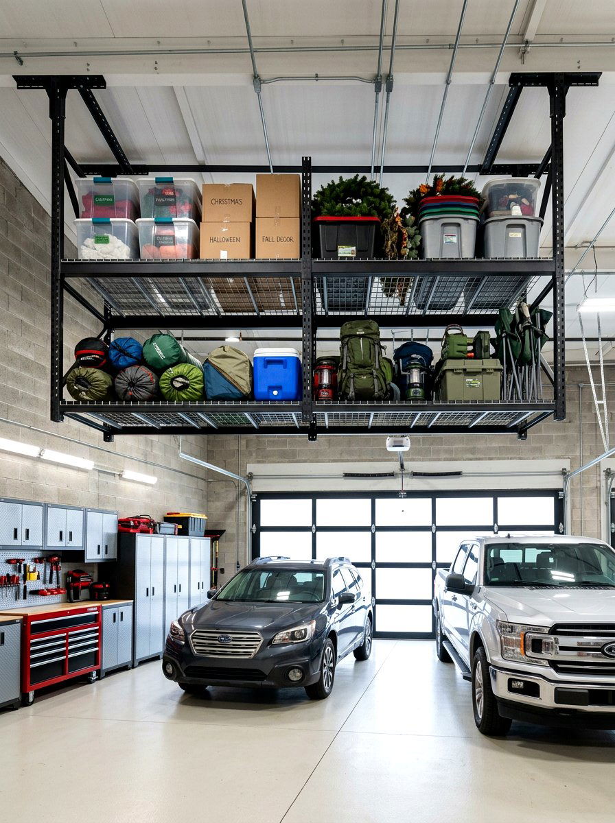 Two Tier Overhead Racks - 30 garage overhead rack ideas