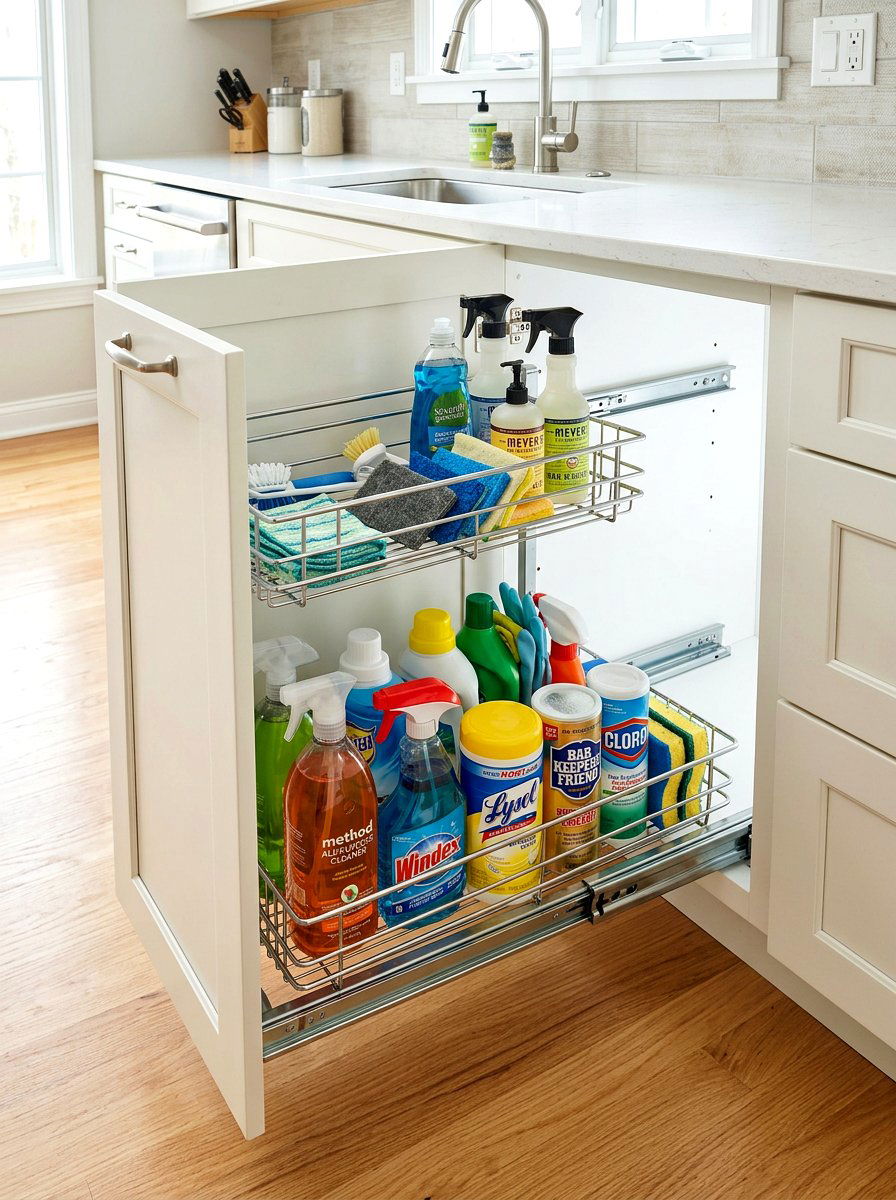 Two Tier Pull Out Cabinet Drawer - 30 under sink storage rental ideas