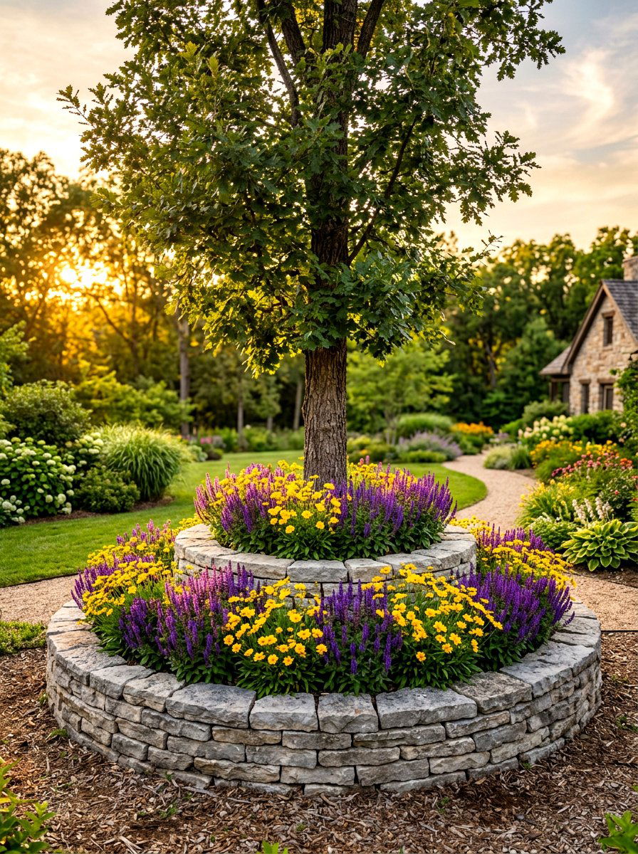 Two Tier Tree Ring - 30 tree ring flower bed ideas