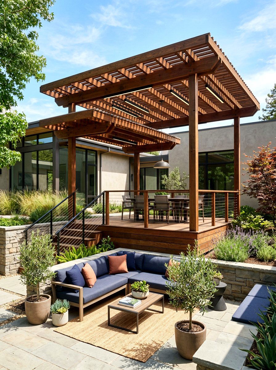 Two Tiered Courtyard Pergola - 30 courtyard pergola ideas