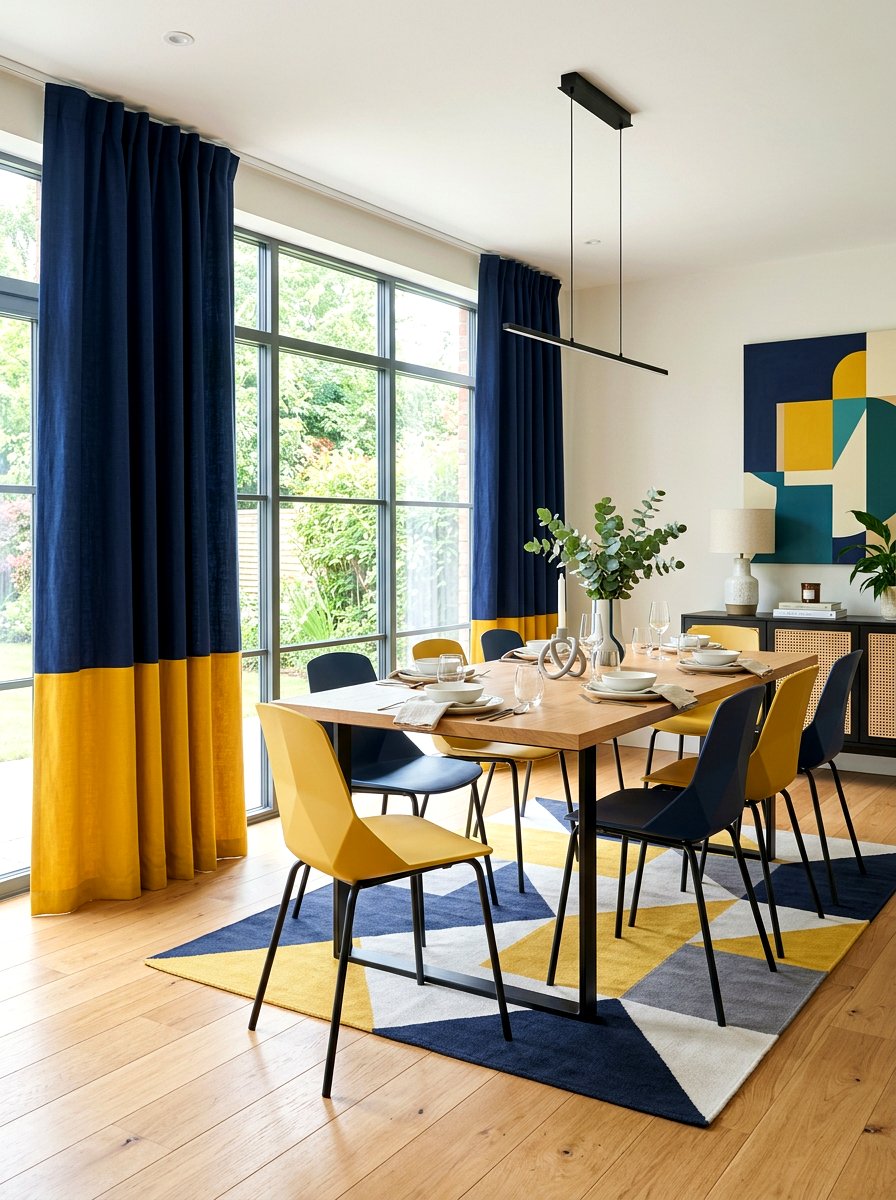 Two Tone Color Block Curtains - 30 dining room drapery ideas