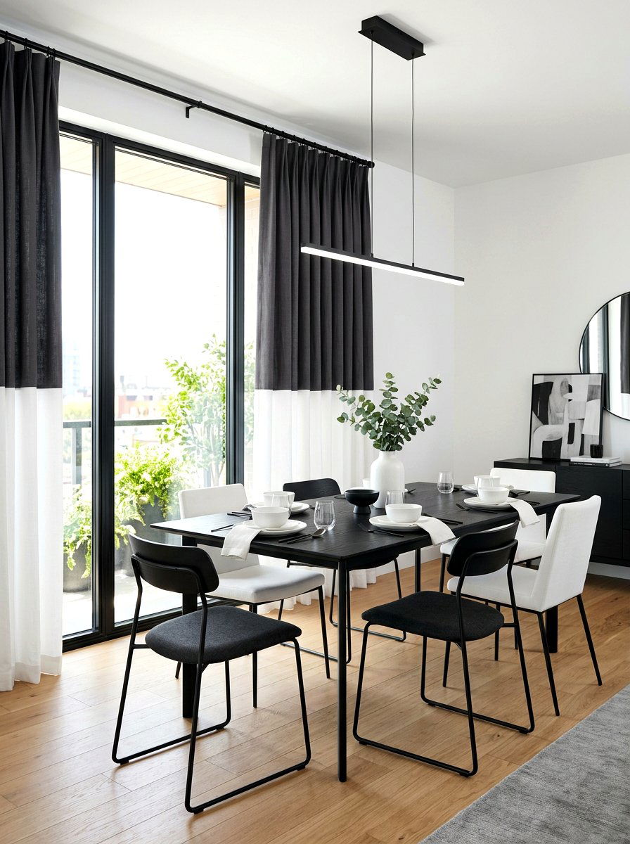 Two Tone Draped Dining Curtains - 30 dining room draped curtains ideas