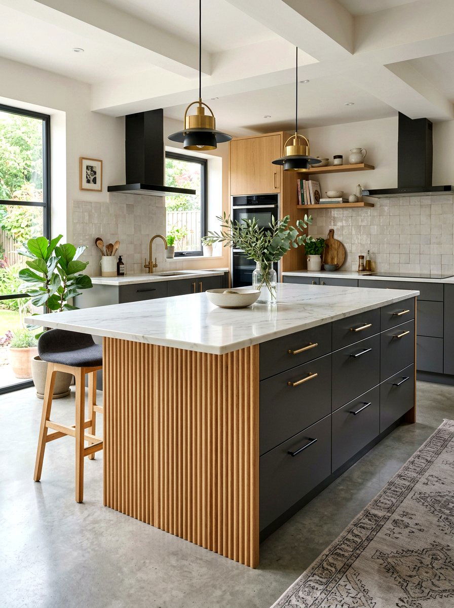 Two Tone Fluted Kitchen Island - 30 reeded wood kitchen island ideas