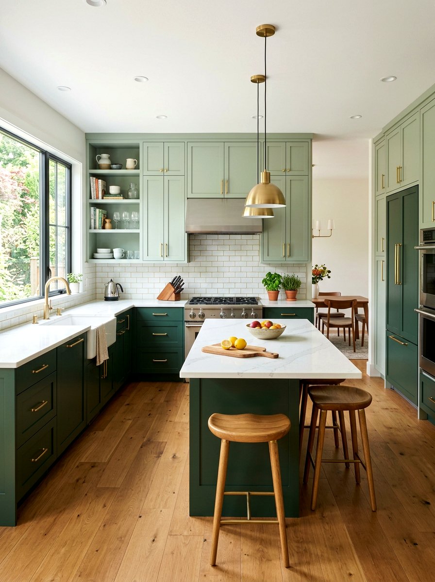 Two Tone Green Kitchen - 30 green kitchen ideas