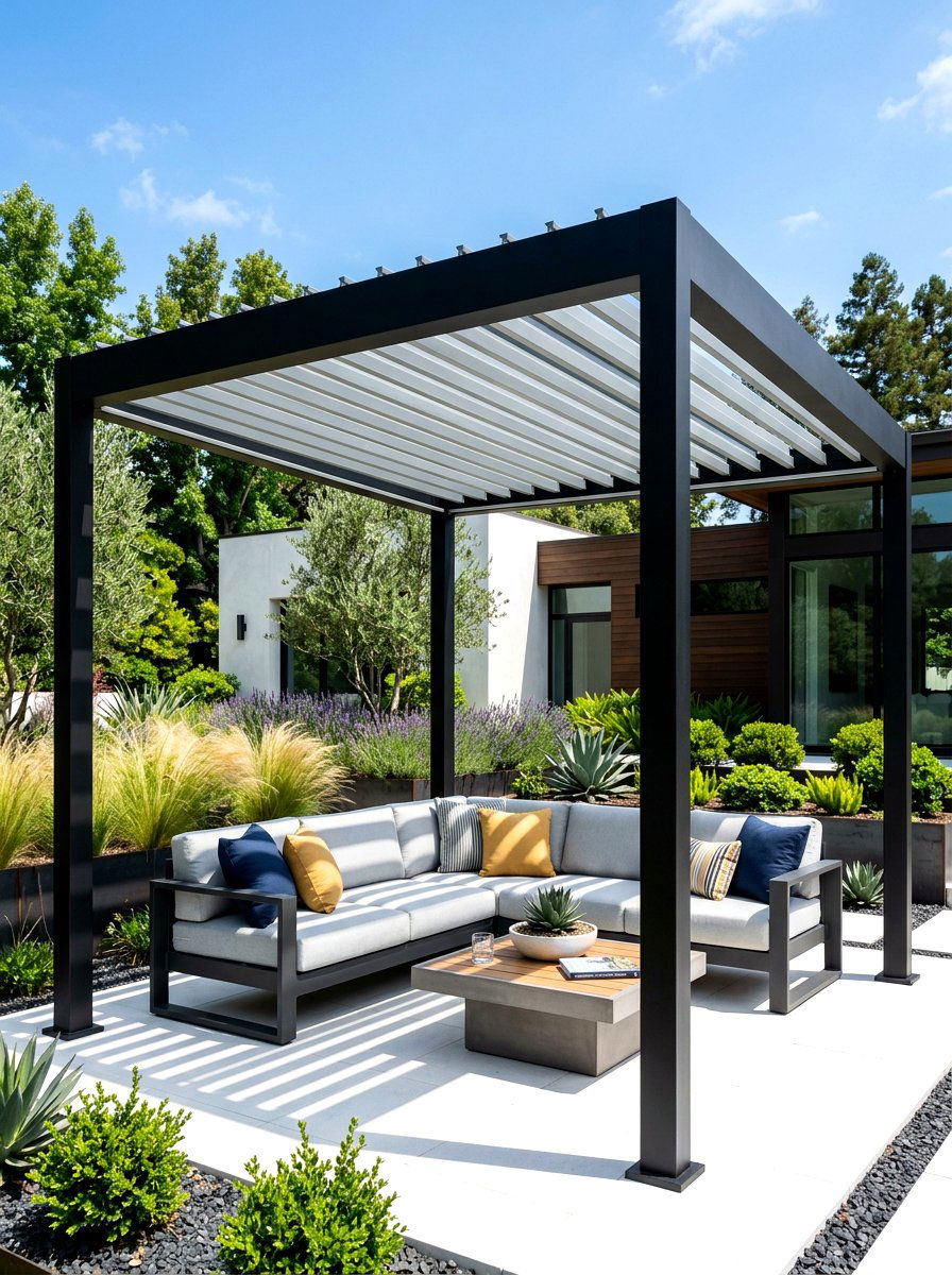 Two Tone Metal Pergola - 30 metal pergola ideas