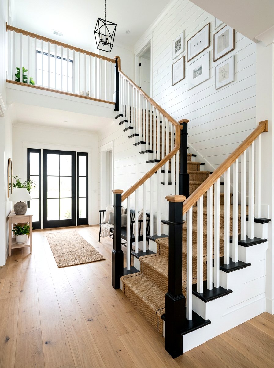 Two Tone Modern Farmhouse - 30 elegant foyer staircase ideas