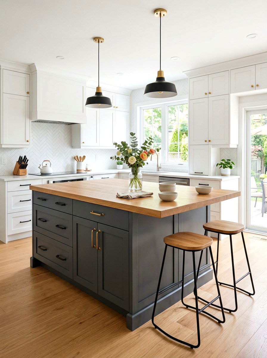Two Tone Paint Island - 30 modern farmhouse kitchen island ideas