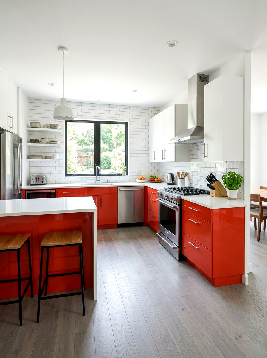Two Tone Red Kitchen - 30 tomato red kitchen ideas