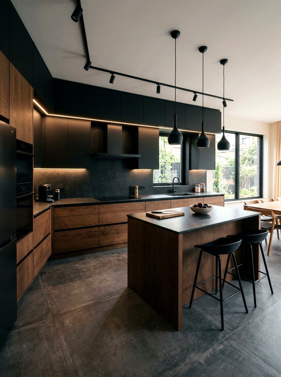 Two Tone Wood And Black Cabinets - 30 warm wood kitchen cabinets ideas