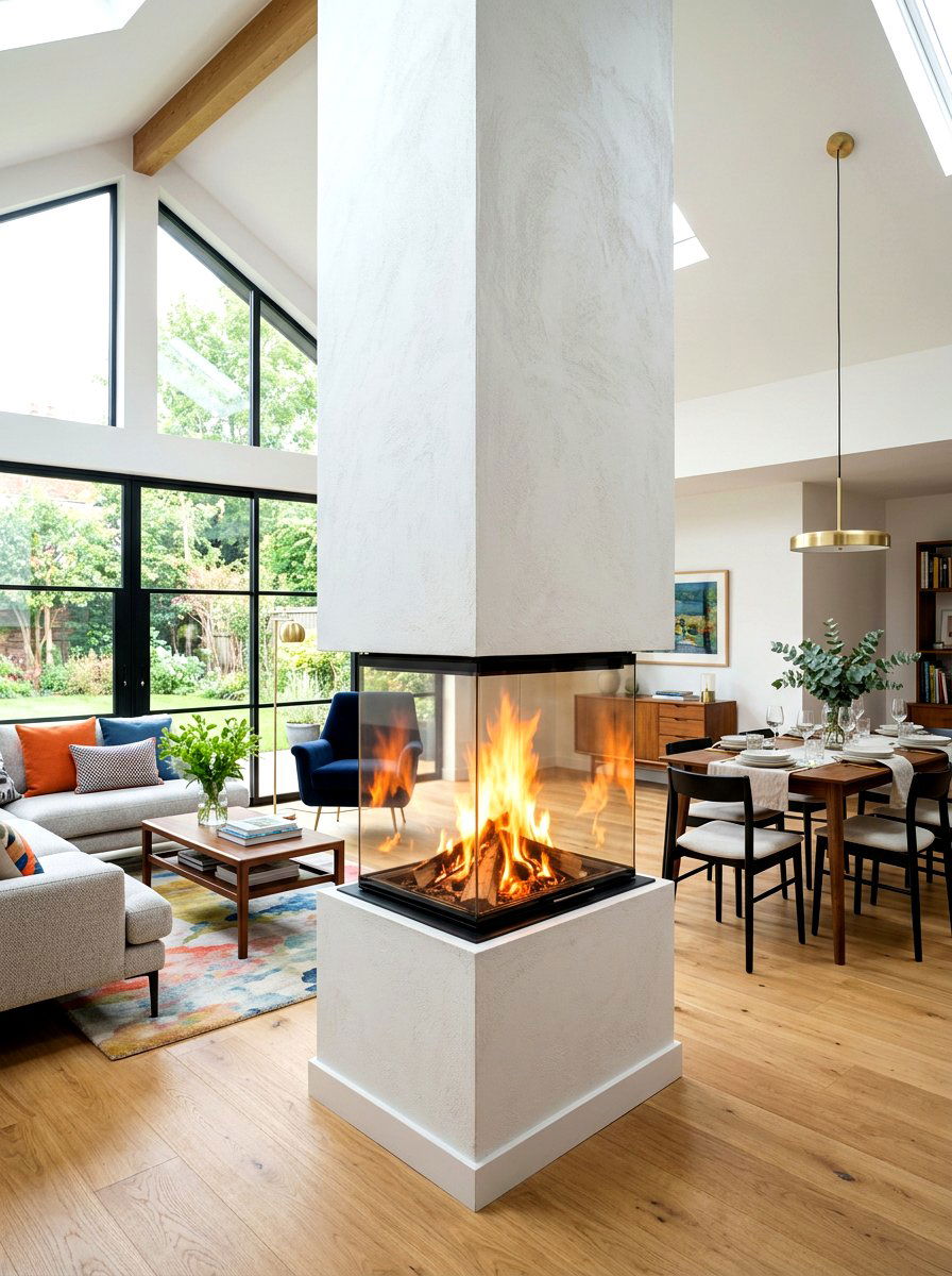 Two sided fireplace - 30 zoned open concept ideas