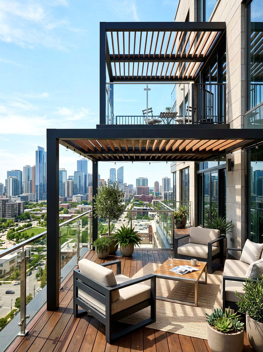 Two story balcony pergola - 30 pergola lounge patio ideas