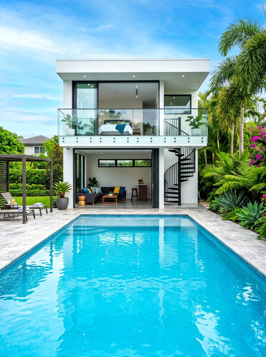 Two story pool house - 30 modern pool house ideas