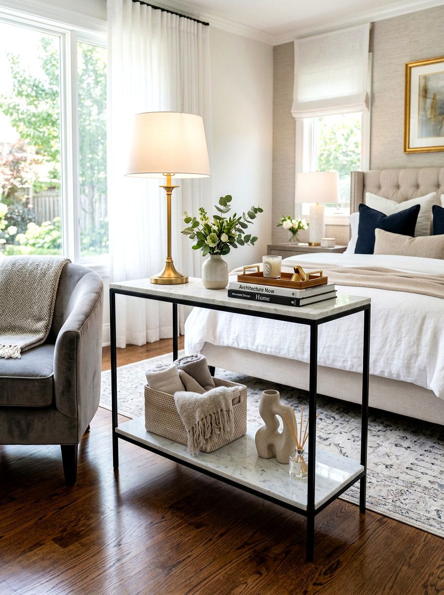 Two tier marble shelf stand - 30 guest room nightstand ideas