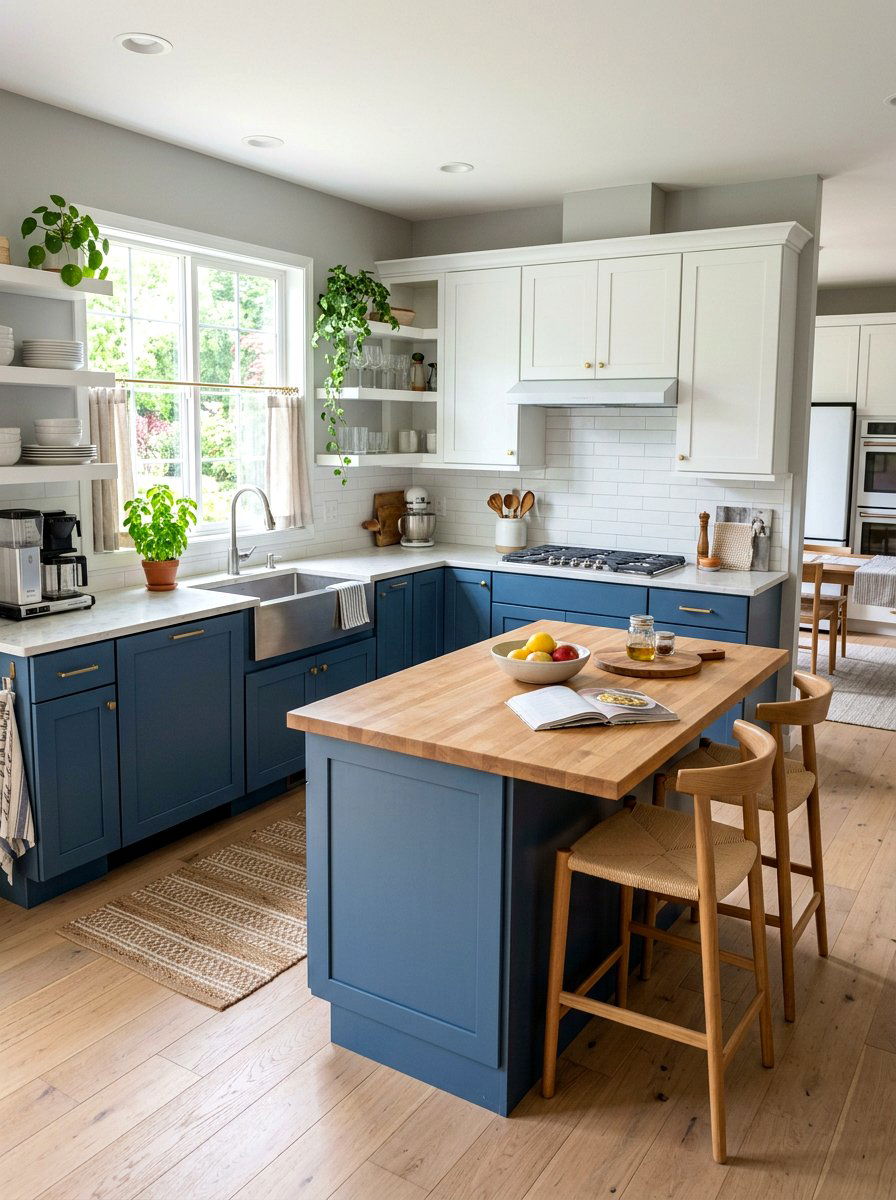 Two tone blue and white kitchen - 30 denim blue kitchen ideas
