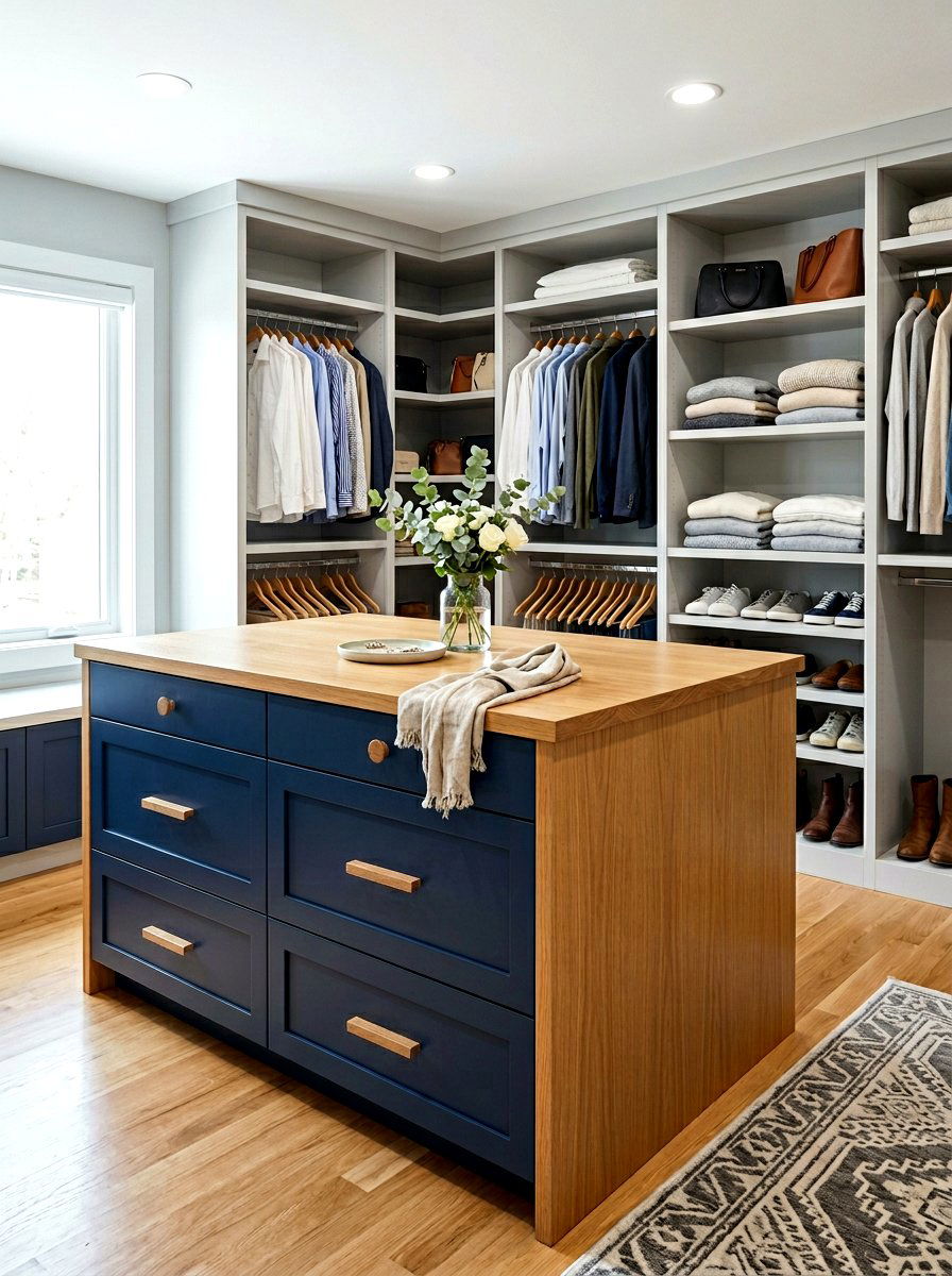 Two tone closet island - 30 island dresser closet ideas
