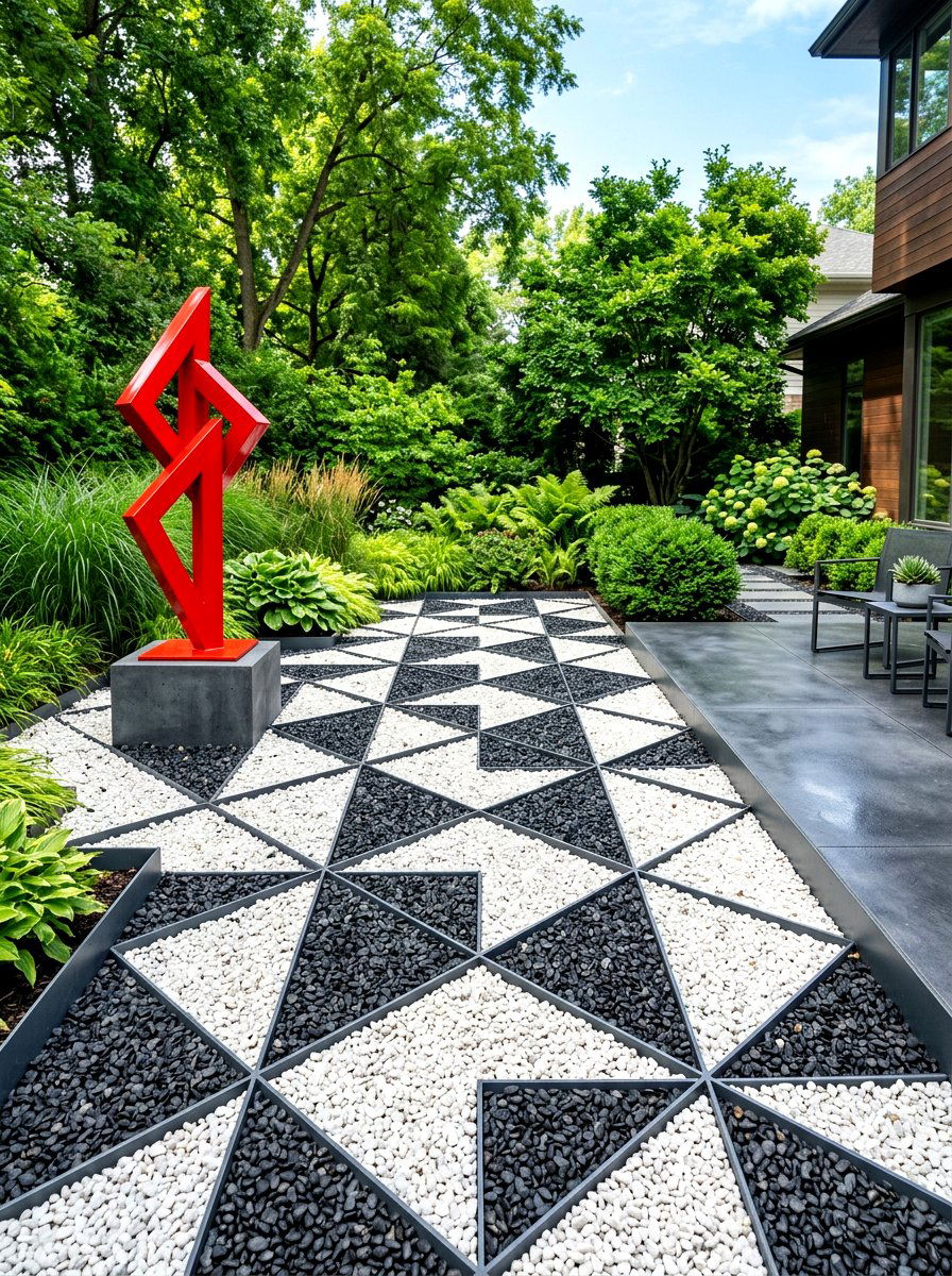 Two tone contrasting gravel design - 30 gravel border garden ideas