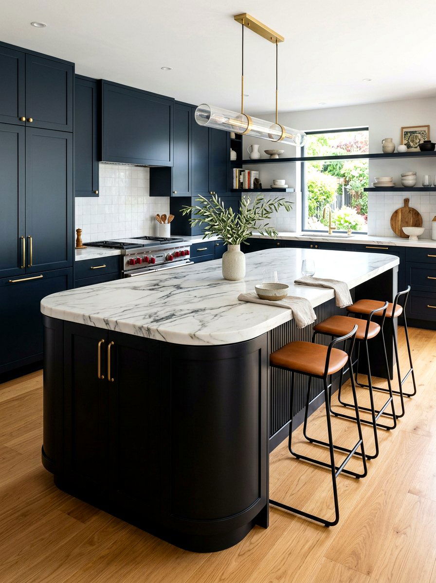 Two tone curved island - 30 curved kitchen island ideas