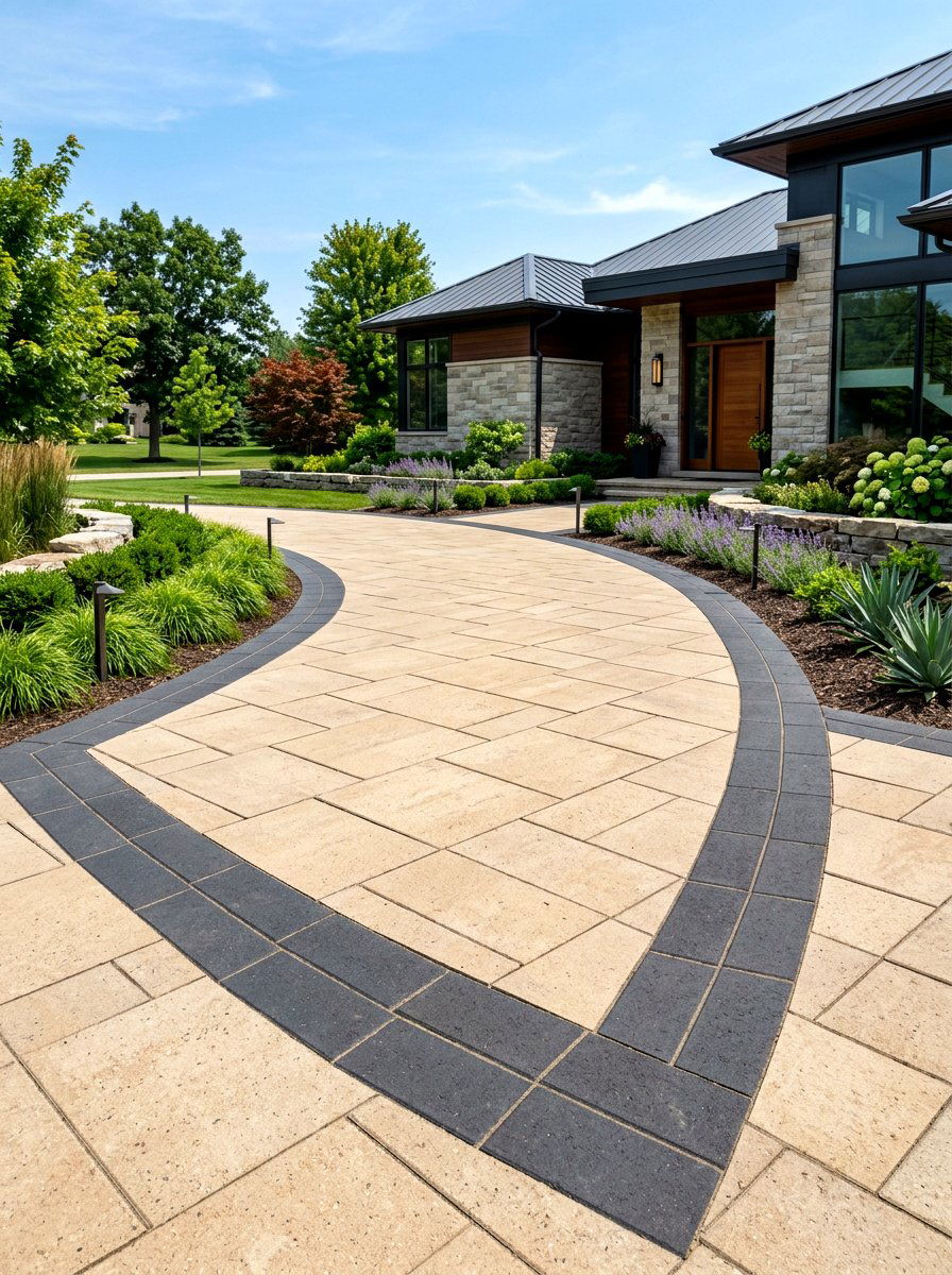 Two tone driveway pavers - 30 paver driveway ideas
