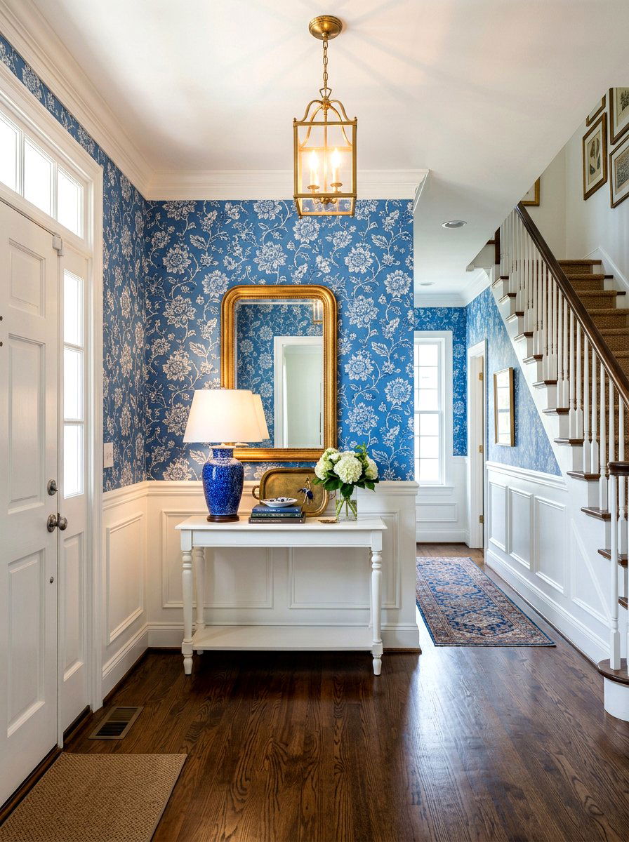 Two tone molding with wallpaper - 30 foyer wall molding ideas