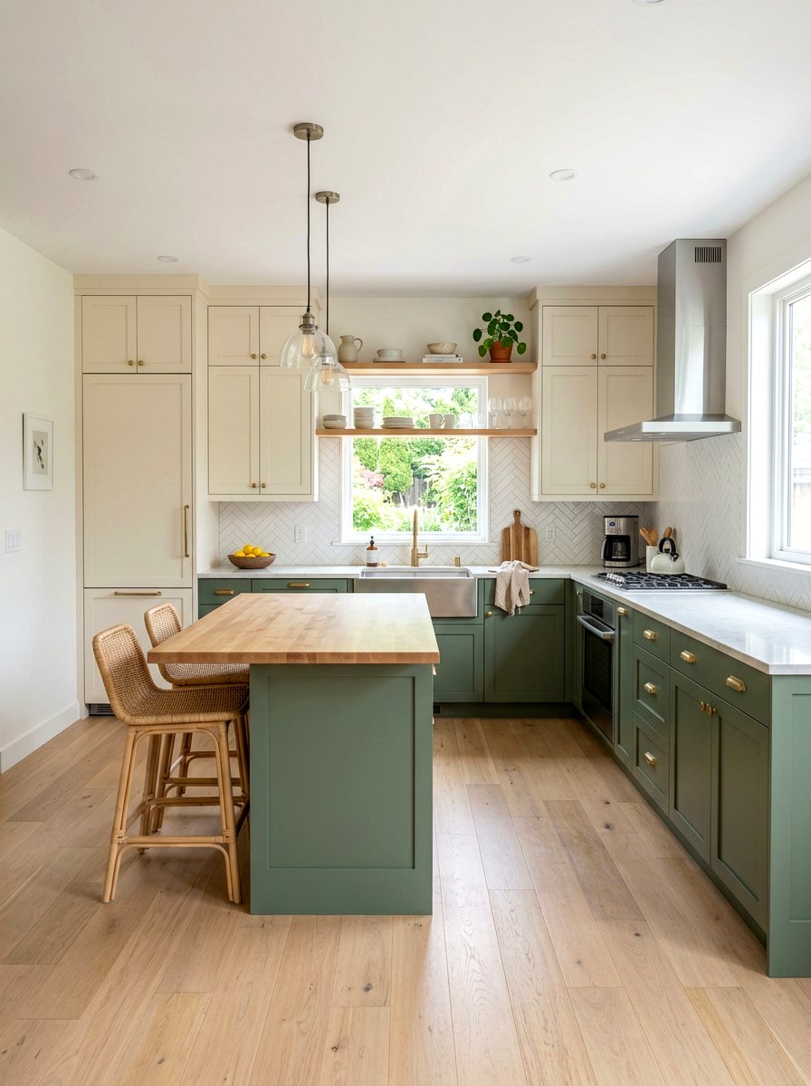 Two tone sage and cream kitchen cabinets - 30 cream and sage kitchen ideas
