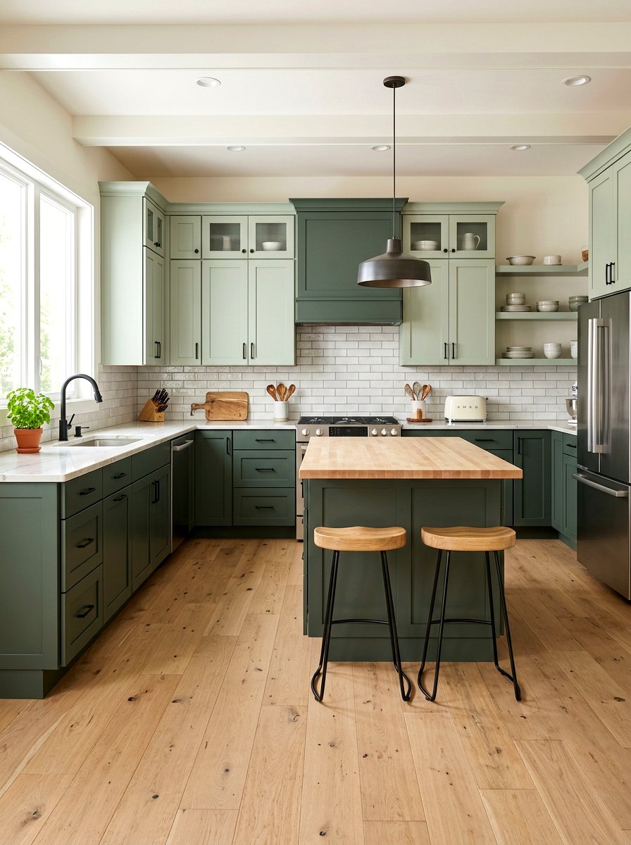 Two tone sage green kitchen cabinets - 30 sage kitchen cabinet ideas