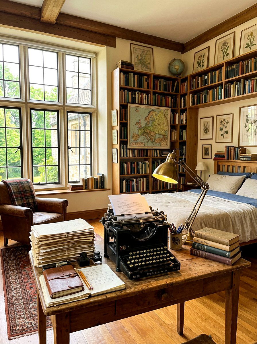 Typewriter desk setup - 30 light academia bedroom ideas