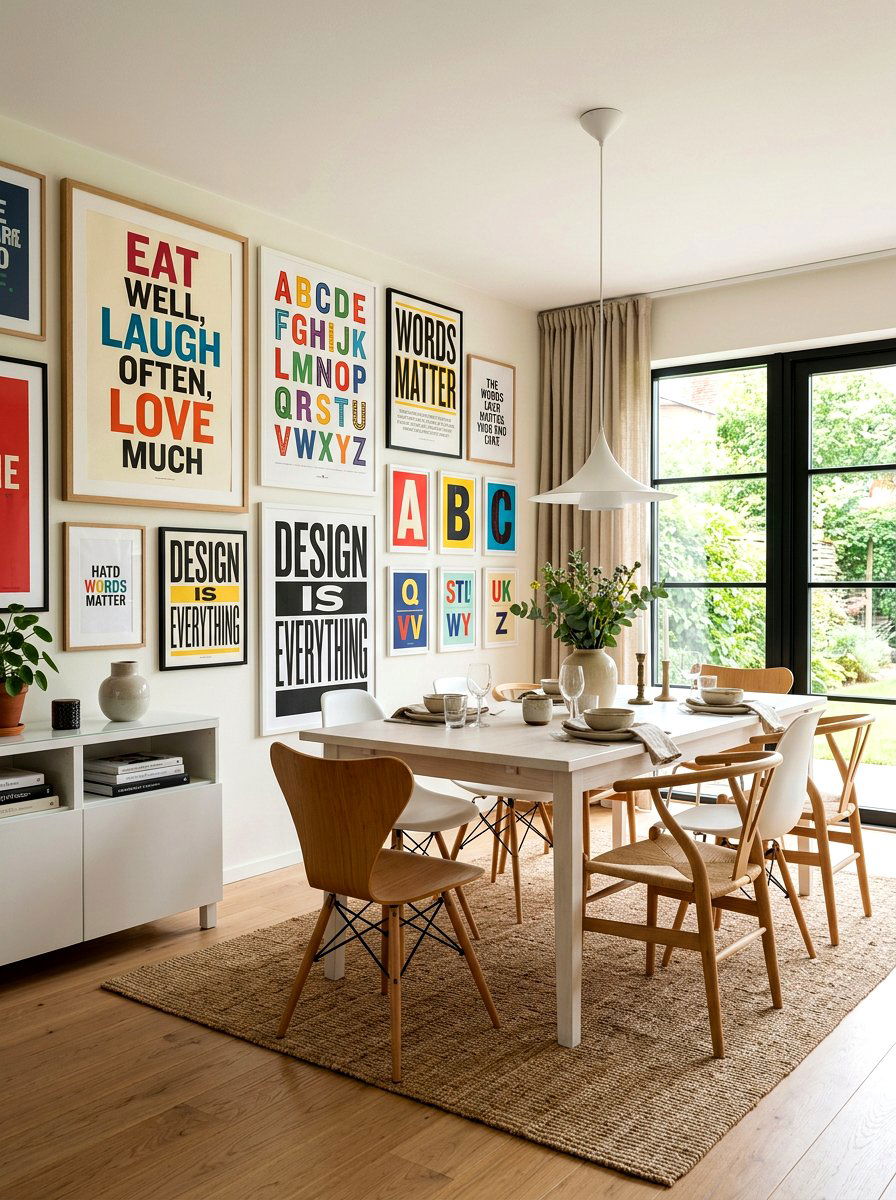Typographic print dining room - 30 art filled dining room ideas
