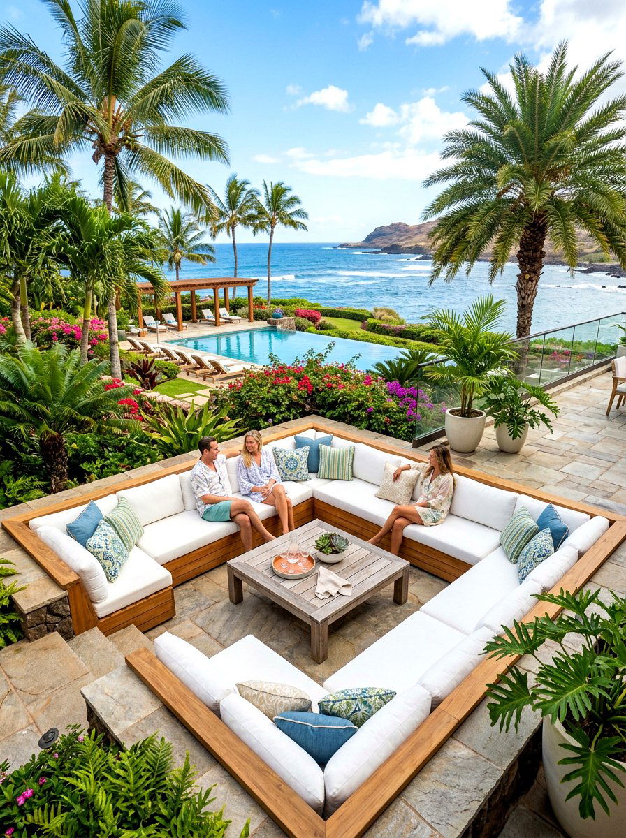U Shaped Conversation Pit - 30 built in patio bench ideas